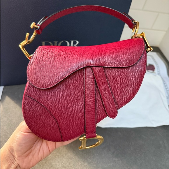 Dior Mini Saddle Calfskin Bag Dark Pink Raspberry - Picture 1 of 10